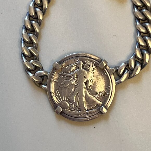 Custom Solid .925 Sterling Silver Miami Curb Chain Vintage Coin Necklace - Picture 9 of 10